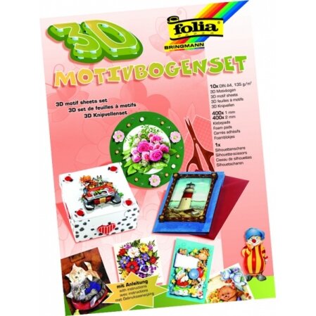 3D-motyvų iškarpos Folia, 10 lapų su priedais