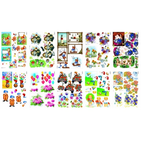 3D-motyvų iškarpos Folia, 10 lapų su priedais 1