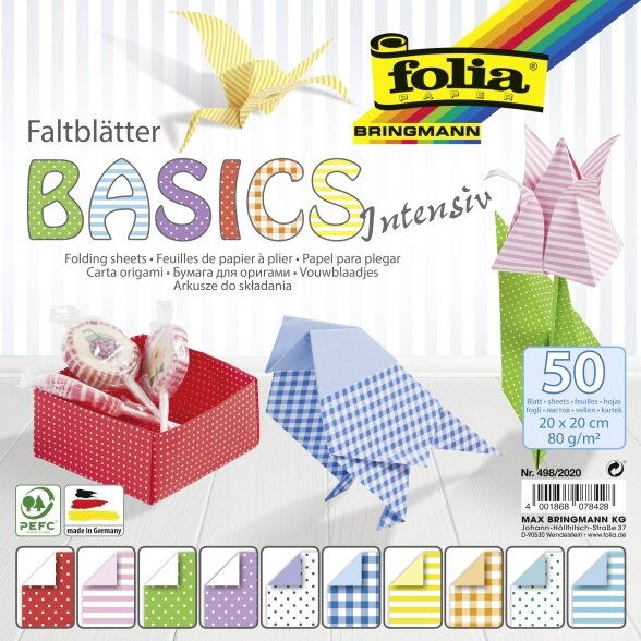 Folding Papers BASICS INTENSIV 80g/m², 20x20cm, 50 sheets, 10 assorted designs