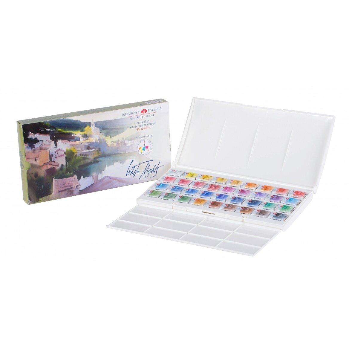 Artists' watercolours set White Nights IWS 36 pans plastic box palette