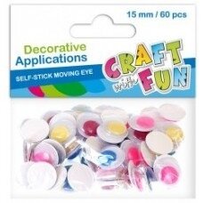 Akytės spalvotos dekoravimui 15 mm, 60 vnt CRAFT-FUN Akytės spalvotos dekoravimui 15 mm, 60 vnt CRAFT-FUN