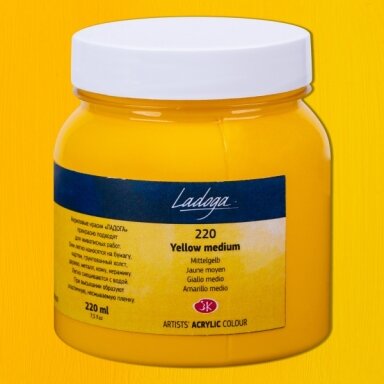 Akriliniai dažai dailei Ladoga 220 ml Nr.220 geltona vidutinė