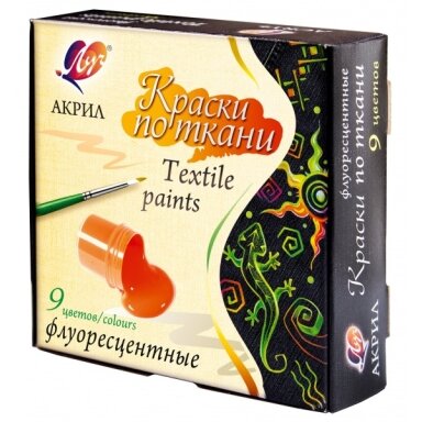 Akriliniai dažai tekstilei Luch fluoriscentiniai 9 spalvų po 15 ml