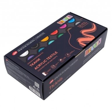 Acrylic colours set for textile Decola 18 colours in 20 ml jars, cardboard box