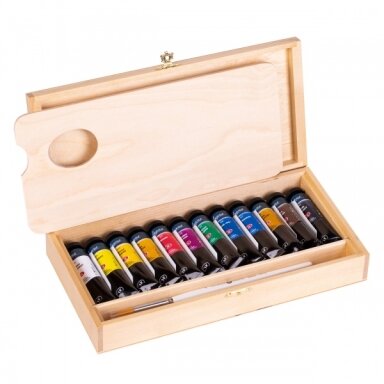 Akrilinių dažų rinkinys dailei Ladoga 12x18 ml mėdinėjė dėžutėje
