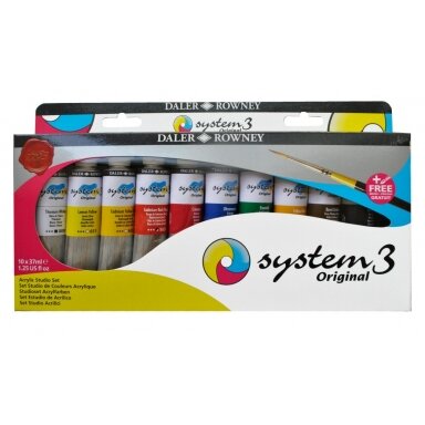 Akrilinių dažų rinkinys Daler-Rowney System-3 "Studio", 10 spalvų po 37 ml su teptuku