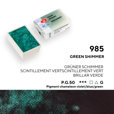 White Nights Watercolor Half Pan 2.5 ml — 985 Green Flicker