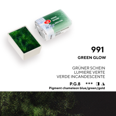 White Nights Watercolor Half Pan 2.5 ml — 991 Green Glow