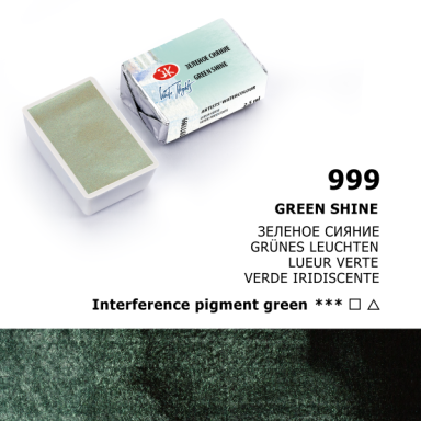 White Nights Watercolor Half Pan 2.5 ml — 999 Green Glow Shimmer