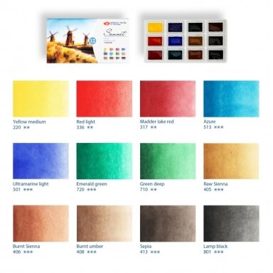 Artists' watercolours set "Sonnet" Plain Air 12x2,5 ml pans, carboard box