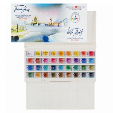 Artists' watercolours set "White Nights" 36 pans, plastic box, palette