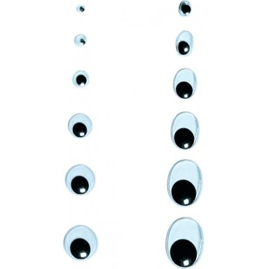 Wiggle Eyes, 6 different sizes assorted, 100 pieces, white