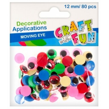 Akytės dekoravimui spalvoti su juodu vyzdžiu 12 mm, 80 vnt CRAFT-FUN