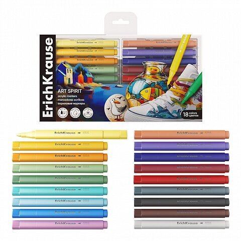 ErichKrause Art Spirit Acrylic Markers for Creativity and Drawing, set of 18 colors, bullet tip ErichKrause Art Spirit Acrylic Markers for Creativity and Drawing, set of 18 colors, bullet tip