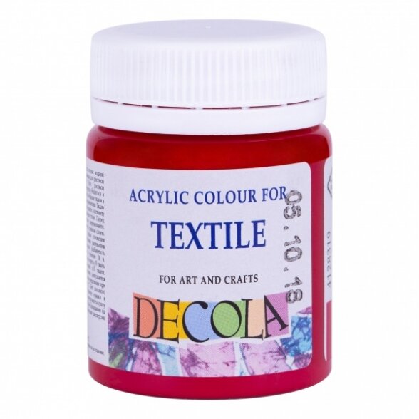 Akriliniai dažai audiniams Decola 50 ml Nr.319 karmino spalvos Akriliniai dažai audiniams Decola 50 ml Nr.319 karmino spalvos