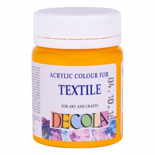 Akriliniai dažai audiniams Decola 50 ml Nr.221 tamsiai geltonos spalvos Akriliniai dažai audiniams Decola 50 ml Nr.221 tamsiai geltonos spalvos