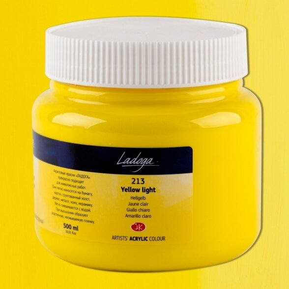 Akriliniai dažai dailei Ladoga 500 ml Nr.213 šviesiai geltonos spalvos Akriliniai dažai dailei Ladoga 500 ml Nr.213 šviesiai geltonos spalvos