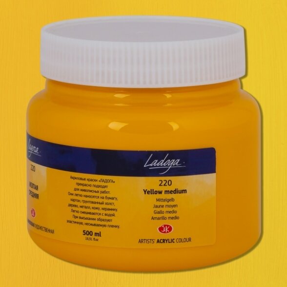 Ladoga Acrylic Paint 500 ml Jar — 220 Yellow Medium Ladoga Acrylic Paint 500 ml Jar — 220 Yellow Medium