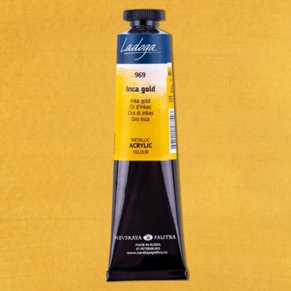 Akriliniai dažai dailei Ladoga Metallic 46 ml Nr.969 inkų auksas Akriliniai dažai dailei Ladoga Metallic 46 ml Nr.969 inkų auksas