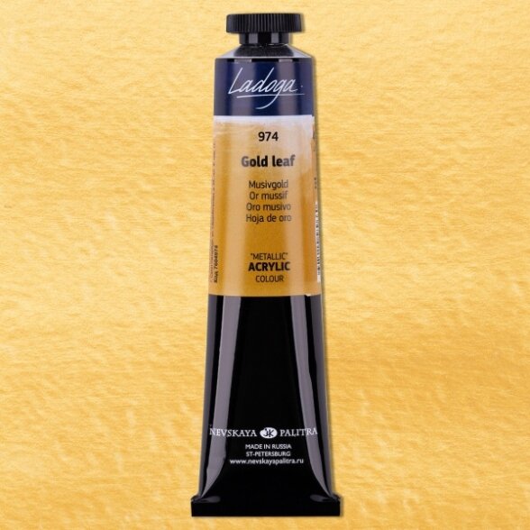Akriliniai dažai dailei Ladoga Metallic 46 ml Nr.974 aukso folija Akriliniai dažai dailei Ladoga Metallic 46 ml Nr.974 aukso folija