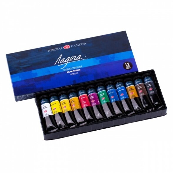 Acrylic artists' colours set "Ladoga" 12 colours in 18 ml tubes, cardboard box 1