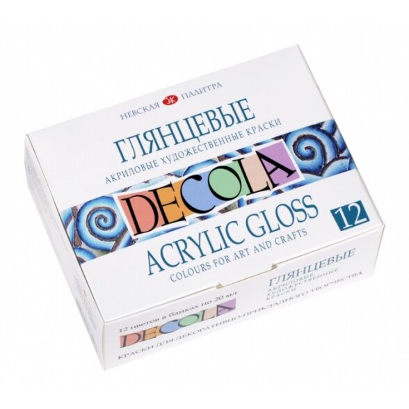 Acrylic gloss colours set Decola 12 colours in 20 ml jars, cardboard box