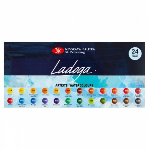 Akvarelės rinkinys Ladoga 24 spalvos po 2,5 ml Akvarelės rinkinys Ladoga 24 spalvos po 2,5 ml