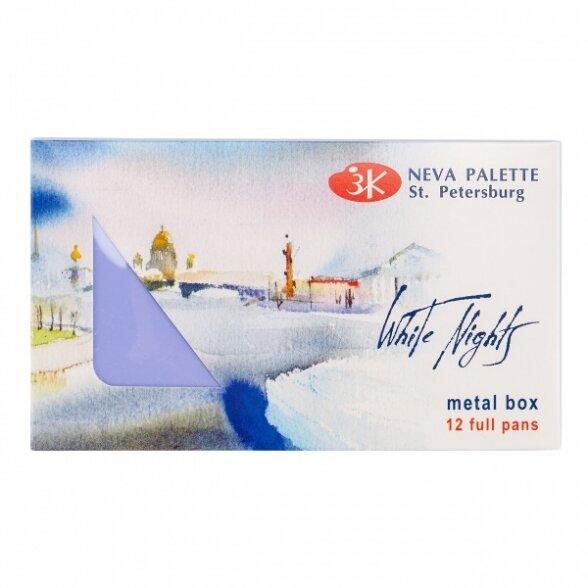 Artists' watercolours set "White Nights" 12x2,5 ml pans, metal box 1