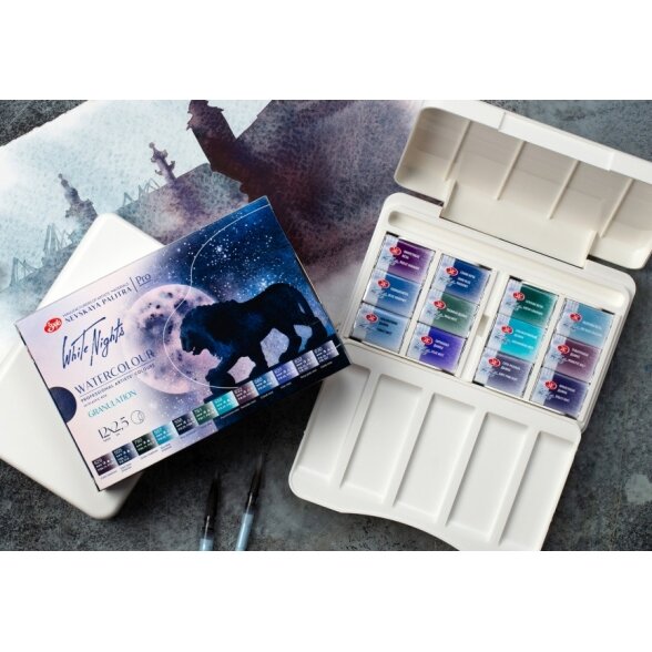 Akvarelės rinkinys White Nights Granuliation 12 x 2,5 ml kiuvetės plastikinėjė dėžutėje 4