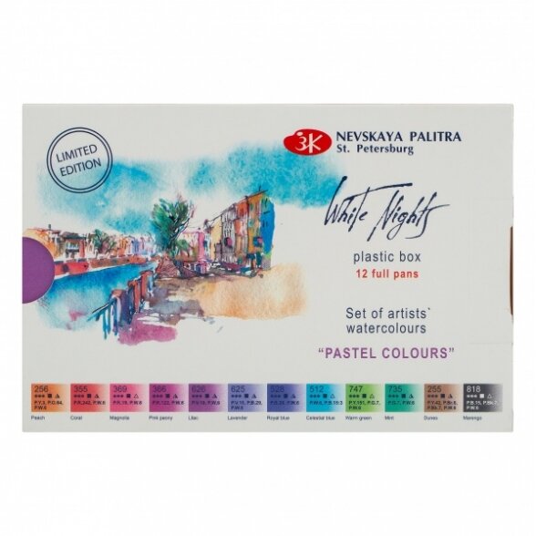 Akvarelės rinkinys White Nights pastelinės spalvos 12x2,5 ml kiuvetės plastikinėje dėžutėje Akvarelės rinkinys White Nights pastelinės spalvos 12x2,5 ml kiuvetės plastikinėje dėžutėje