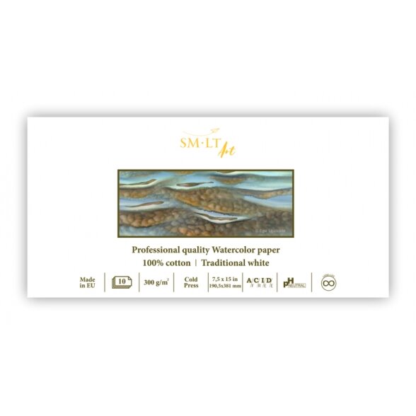Панорамный акварельный блокнот PRO SMLT, 19,5 см × 38,1 см, 300 г/м² (100 % хлопок), 10 листов, с откидной обложкой Панорамный акварельный блокнот PRO SMLT, 19,5 см × 38,1 см, 300 г/м² (100 % хлопок), 10 листов, с откидной обложкой