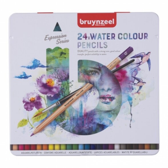 Akvarelinių pieštukų rinkinys Bruynzeel Expression 24 spalvos metalinėje dėžutėje Akvarelinių pieštukų rinkinys Bruynzeel Expression 24 spalvos metalinėje dėžutėje