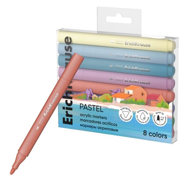 ErichKrause Art Spirit Pastel Acrylic Markers for Creativity and Drawing, set of 8 colors, bullet tip ErichKrause Art Spirit Pastel Acrylic Markers for Creativity and Drawing, set of 8 colors, bullet tip