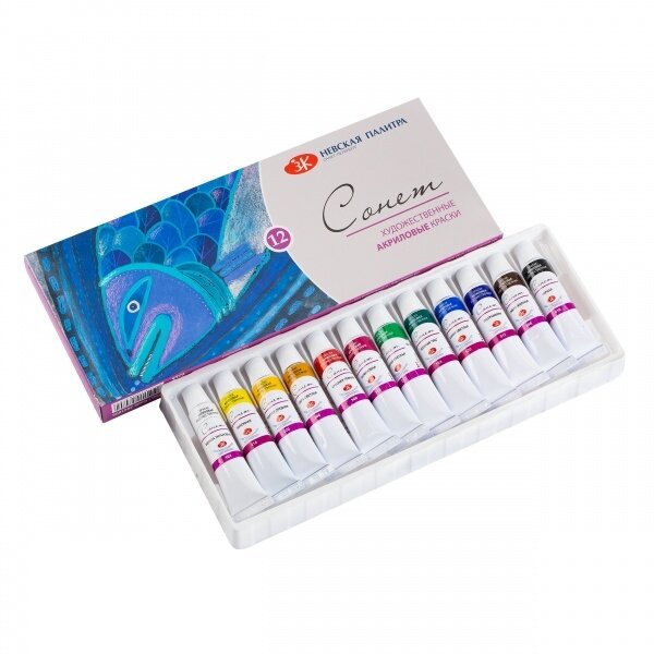 Akrilinių dažų rinkinys dailei Sonnet 12x10 ml 1 Akrilinių dažų rinkinys dailei Sonnet 12x10 ml 1