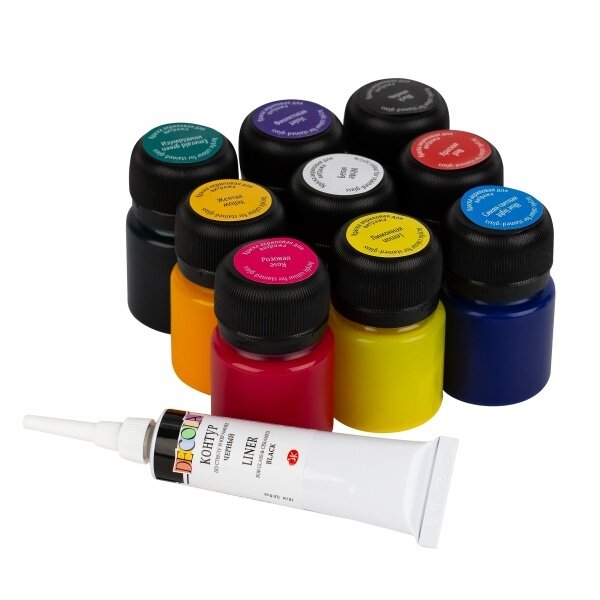 Akrilinių vitražinių dažų rinkinys Decola 9x20 ml su kontūru 2 Akrilinių vitražinių dažų rinkinys Decola 9x20 ml su kontūru 2