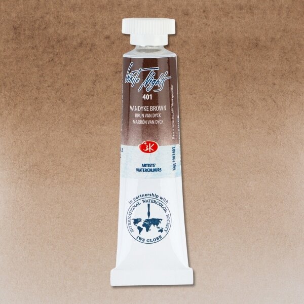 Akvarelė tūtelėje White Nights 10 ml Nr.401 Van-Dik ruda