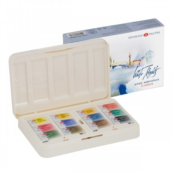 Artists' watercolours set White Nights 12 pans plastic box 1