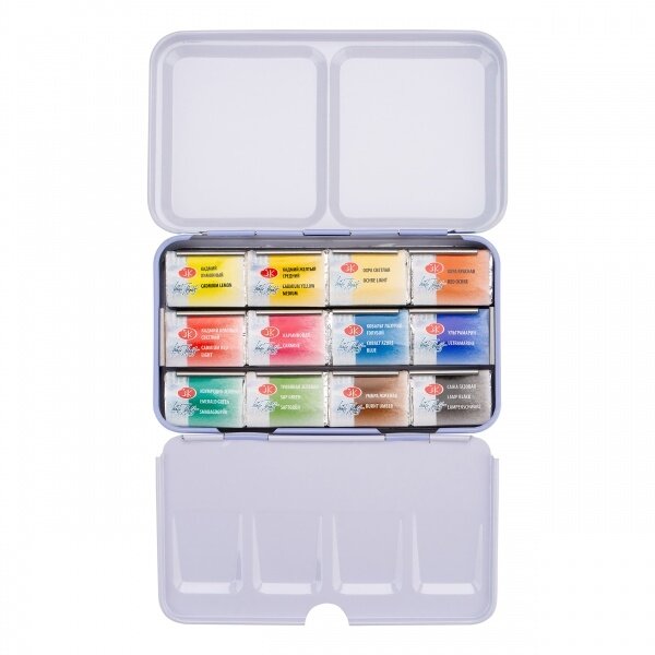 Artists' watercolours set "White Nights" 12x2,5 ml pans, metal box