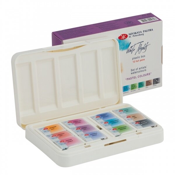Akvarelės rinkinys White Nights pastelinės spalvos 12x2,5 ml kiuvetės plastikinėje dėžutėje 1