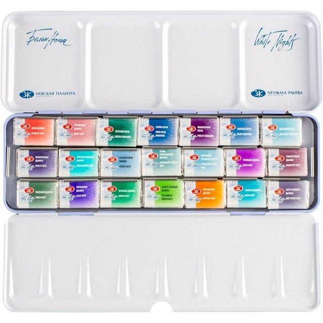 Artists' watercolours set White Nights 21x2.5 ml pans metal box 2