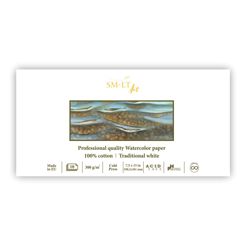 Панорамный акварельный блокнот PRO SMLT, 19,5 см × 38,1 см, 300 г/м² (100 % хлопок), 10 листов, с откидной обложкой Панорамный акварельный блокнот PRO SMLT, 19,5 см × 38,1 см, 300 г/м² (100 % хлопок), 10 листов, с откидной обложкой