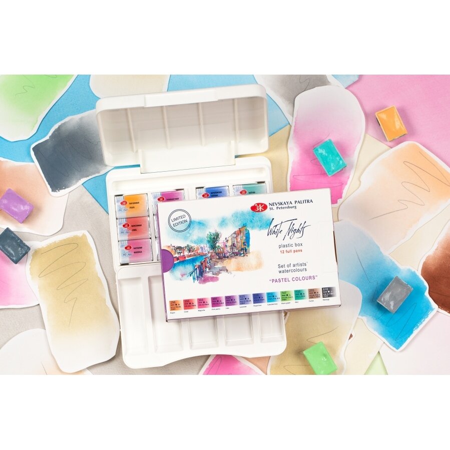 Akvarelės rinkinys White Nights pastelinės spalvos 12x2,5 ml kiuvetės plastikinėje dėžutėje 3
