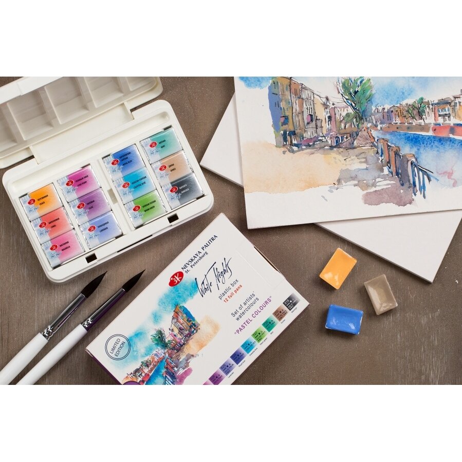 Akvarelės rinkinys White Nights pastelinės spalvos 12x2,5 ml kiuvetės plastikinėje dėžutėje 4