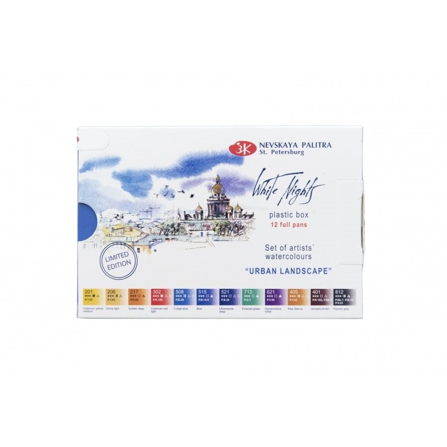 Akvarelės rinkinys White Nights Urban Landscape 12x2,5 ml kiuvetės Akvarelės rinkinys White Nights Urban Landscape 12x2,5 ml kiuvetės