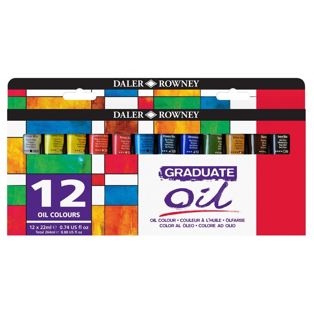 Aliejinių dažų rinkinys Daler-Rowney Graduate Oil, 12 spalvų po 22 ml Aliejinių dažų rinkinys Daler-Rowney Graduate Oil, 12 spalvų po 22 ml