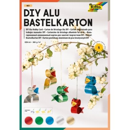Alu-Foil-folder doublesided laminated,18,5x29,5cm, 5 sheets, assorted colours
