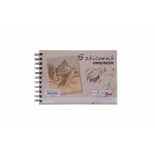 Albumas eskizams Kreska su spirale A5 60 lapų 170 g/m2 juodas popierius Albumas eskizams Kreska su spirale A5 60 lapų 170 g/m2 juodas popierius