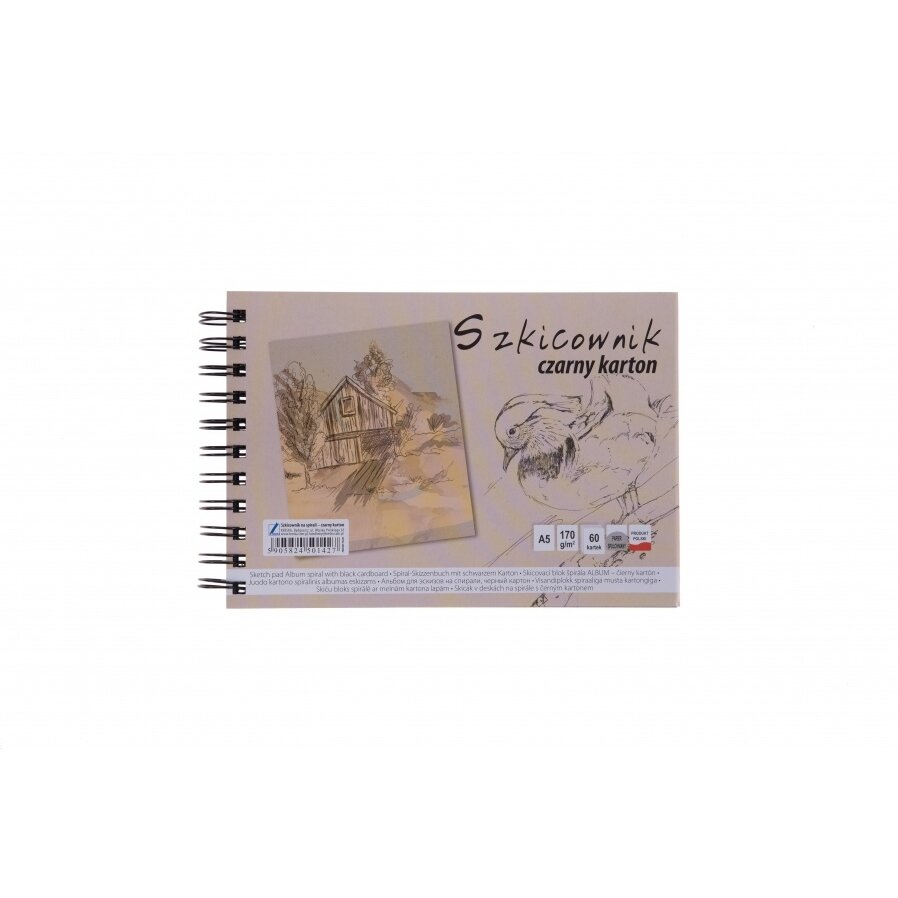 Albumas eskizams Kreska su spirale A5 60 lapų 170 g/m2 juodas popierius Albumas eskizams Kreska su spirale A5 60 lapų 170 g/m2 juodas popierius
