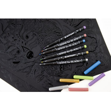 Antistresinis spalvinimo rinkinys Centropen ANTI-STRESS BLACK: 4 A4 lapai ir 6 markeriai