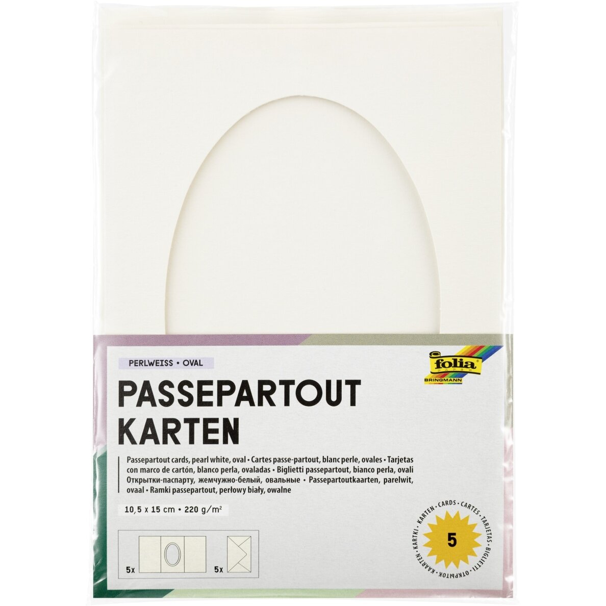 Заготовки открыток с конвертами Folia Oval 220 г/м², 10,5x15 cм, 5 штук, white